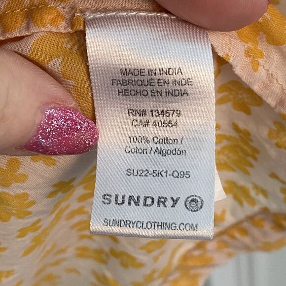 Sundry Ditsy blouse womens XL Size 3 floral puff sleeve button up Orange - Picture 7 of 10